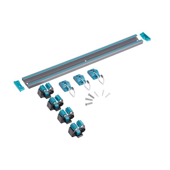 UPP 7-in-1 Gerätehalter 8 tlg. 50x5x5cm | Schienensystem Geräteleiste mit Haken & Klemmen | Wandhalterung für Besen, Mop, Werkzeug & Gartengeräte | Ordnungssystem die Garage, Garten & Werkstatt