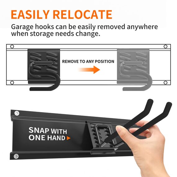Ailadl Garagen-Werkzeug-Organizer, Wandhalterung, Hof-Garten-Werkzeug-Organizer, verstellbares Werkzeugregal mit 4 robusten Stahlhaken, maximale Traglast 90 kg, Garagenorganisation, schwarz