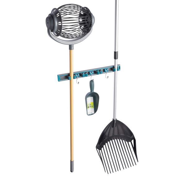 UPP 7-in-1 Gerätehalter 8 tlg. 50x5x5cm | Schienensystem Geräteleiste mit Haken & Klemmen | Wandhalterung für Besen, Mop, Werkzeug & Gartengeräte | Ordnungssystem die Garage, Garten & Werkstatt