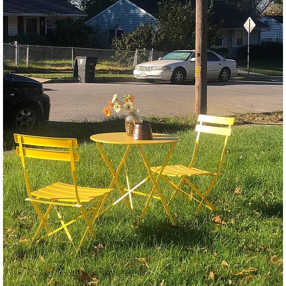 Grand patio Bistro Set 3 Stück, Gartenmöbel Set, Sitzgruppe 2 Stühle und 1 Tisch, Premium Stahl, Klappbar, Balkonset für Hof, Garten, draussen (Gelb)