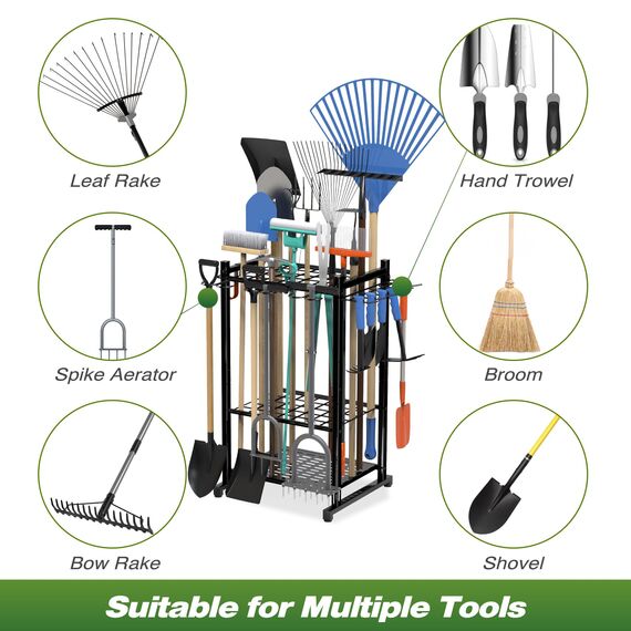 Sttoraboks Garten-Werkzeug-Organizer mit Aufbewahrungshaken, Hofwerkzeug-Turm-Regal für Garage, Organisation und Lagerung, bis zu 50 Werkzeuge, robuster Stahl-Gartenwerkzeugständer für Schuppen,