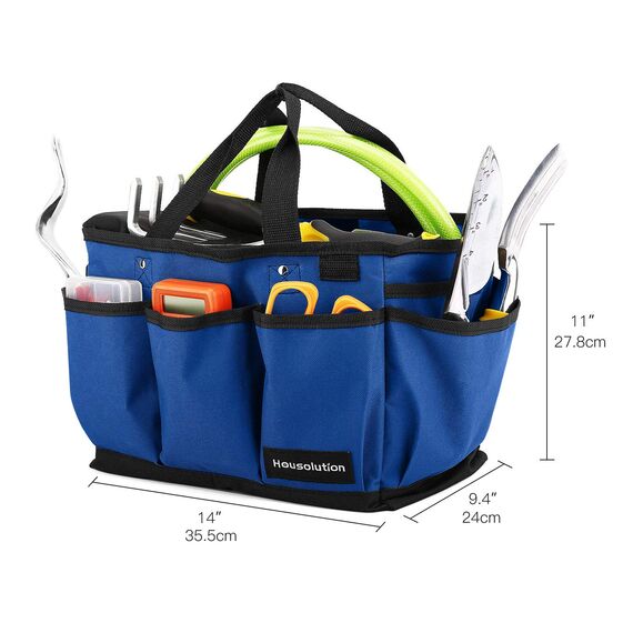 Housolution Garten Werkzeugtasche, Deluxe Garten Werkzeug Aufbewahrungstasche und Gartengerätetasche mit Kleinen Taschen, Verschleißfest und Wiederverwendbar, 14 Zoll - Blau