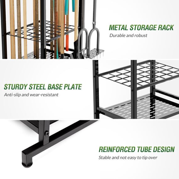 Sttoraboks Garten-Werkzeug-Organizer mit Aufbewahrungshaken, Hofwerkzeug-Turm-Regal für Garage, Organisation und Lagerung, bis zu 50 Werkzeuge, robuster Stahl-Gartenwerkzeugständer für Schuppen,
