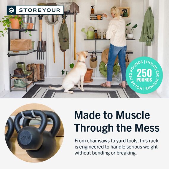 StoreYourBoard BLAT Garagen-Werkzeug-Organizer, Wandhalterung, Garagenorganisation und Aufbewahrung, Schaufel- und Rechenaufhänger, Garten-Hof-Werkzeugregal, Industriestahl, hält 113 kg