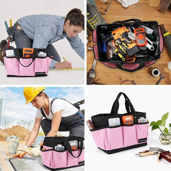 Housolution Garten Werkzeugtasche, Deluxe Garten Werkzeug Aufbewahrungstasche und Gartengerätetasche mit Kleinen Taschen, Verschleißfest und Wiederverwendbar, 14 Zoll, Rosa