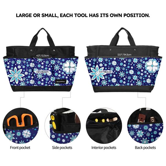 Housolution Garten Werkzeugtasche, Deluxe Garten Werkzeug Aufbewahrungstasche und Gartengerätetasche mit Kleinen Taschen, Verschleißfest und Wiederverwendbar, 14 Zoll, Blau Blume