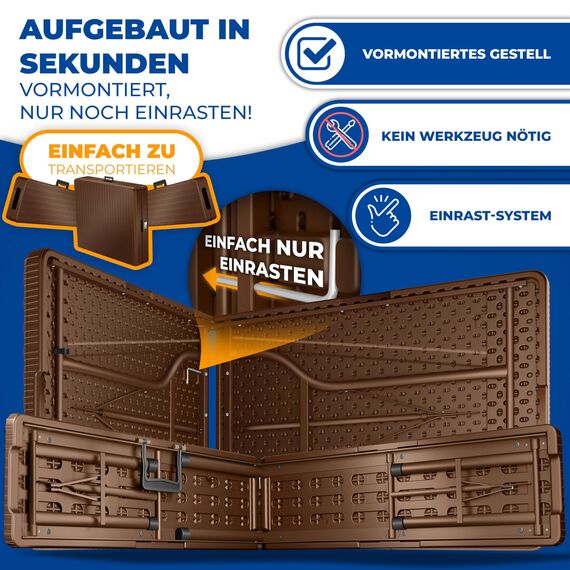 KESSER® Bierzeltgarnitur 3-teilig Set Tisch & 2x Bank | Buffettisch für drinnen & draußen Gartengarnitur klappbar 183x76x74cm Kunststoff Klapptisch Rattan-Look Gartentisch Inkl Abdeckung & Tragegriffe