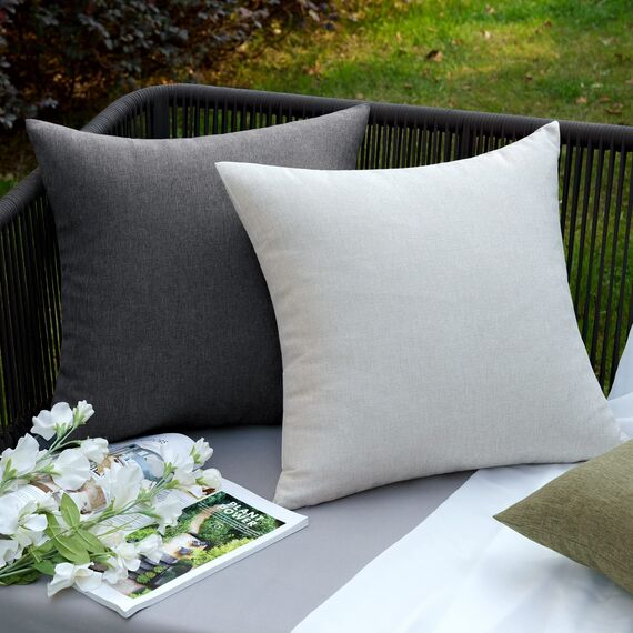 EMEMA Kissenbezug Outdoor Wasserdicht Sofakissen Wasserfest Dekokissen Kissenbezüge Dekorativ Kissen Kissenhülle aus Polyster für Garten Sofa Wohnzimmer Bett 2er Set 45x45 cm Dunkelgrau