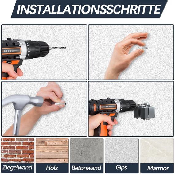 3-H 12 Stück Besenhalterung Wand Verzinkt Besenhalter Wandhalterung 0,7mm Federstahl Gartengerätehalter mit Montagematerial für Besen Garten Garage Grau