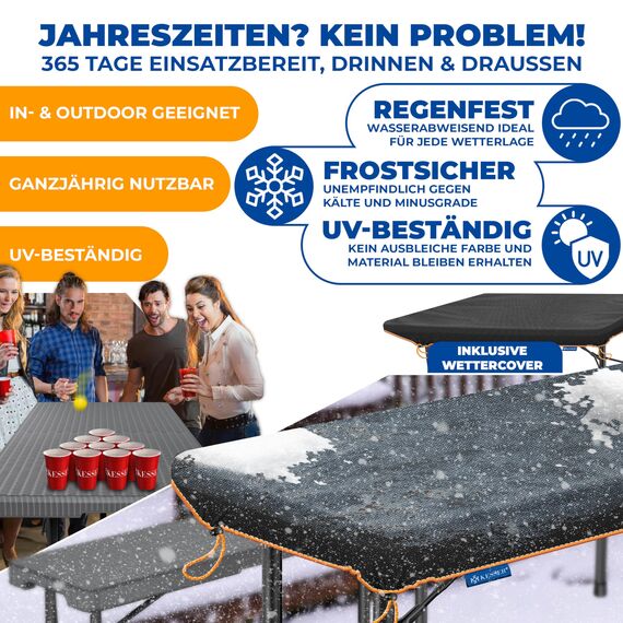 KESSER® Bierzeltgarnitur 3-teilig Set Tisch & 2X Bank| Buffettisch für drinnen & draußen Gartengarnitur klappbar 183x76x74cm Kunststoff Klapptisch Rattan-Look Gartentisch Inkl Abdeckung & Tragegriffe