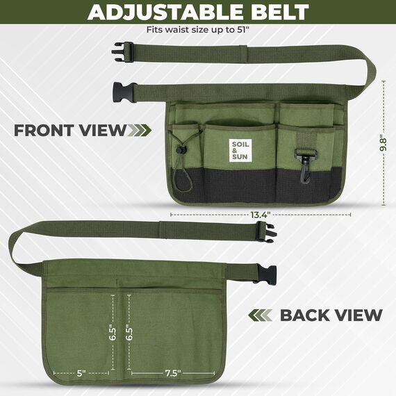 Soil and Sun Canvas Gardening Tool Belt – Comfortable and User-Friendly – Durable and Multifunctional Design (Green)