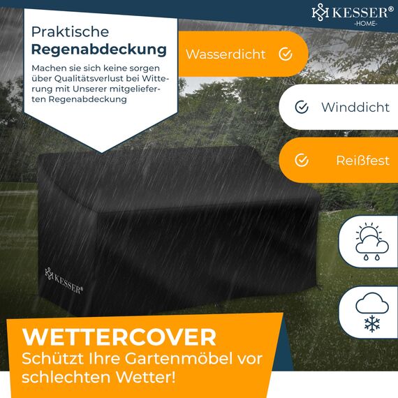 KESSER® Polyrattan Gartenbank 2-Sitzer Bank mit integriertem Tisch, 143×63×88 cm - Rattan Sitzbank Garten Balkon Gartensofa wetterfest Sitzgruppe Ultra Stabile, inklusive Kissen und Cover, Anthrazit