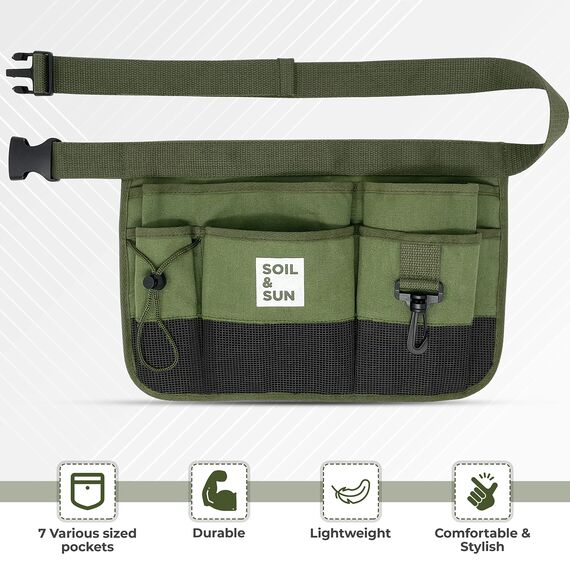Soil and Sun Canvas Gardening Tool Belt – Comfortable and User-Friendly – Durable and Multifunctional Design (Green)