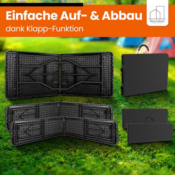 NewHabitat I Kunststoff Bierzeltgarnitur Klappbar I 3er Set, Tisch + 2 x Bank mit Tragegriffe, Biertischgarnitur, Festzeltgarnitur, Bierbank klappbar, HxBxT: 75x180x75 cm (Schwarz)