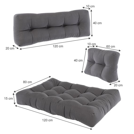 Vicco Palettenkissen Set Flocken, Grau, 120 x 80 cm 3 Teile, zur Polsterung von Sitz- und Rückenflächen auf Europaletten