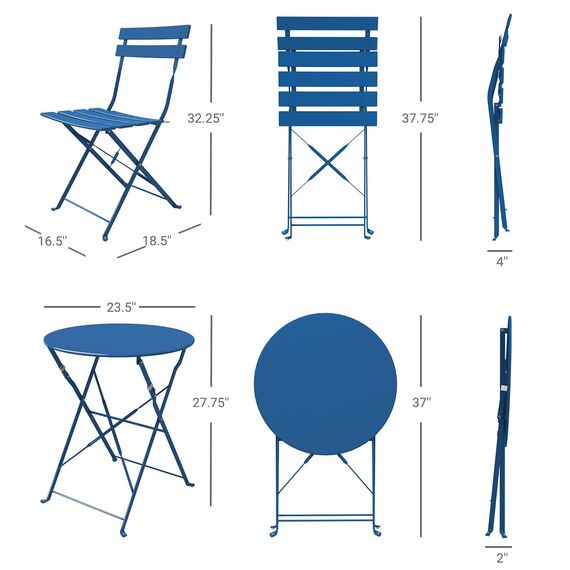 Grand patio Bistro Set 3 Stück, Gartenmöbel Set, Sitzgruppe 2 Stühle und 1 Tisch, Premium Stahl, Klappbar, Balkonset für Hof, Garten, draussen (Pfauenblau#1)