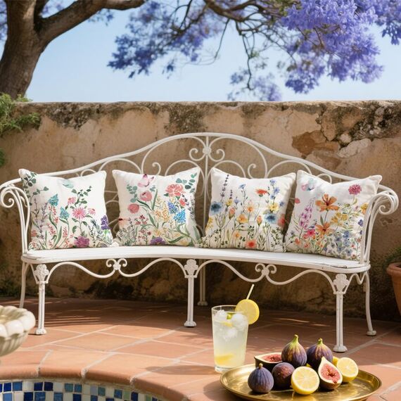 Cirzone Outdoor Kissen Dekorative Wasserfest 4 er Kissenbezug Frühling 45 x 45 cm Gartenkissen Wetterfest Bunte Blumen und Schmetterlinge Kissenbezug Werden für Heim Sofak Garten