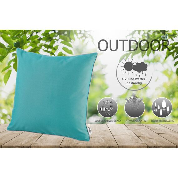 heimtexland ® Outdoor Lounge Dekokissen Lotus Effekt wetterfest schmutz- und wasserabweisend Garten Kissen 45x45 Outdoorkissen Typ551 Türkis