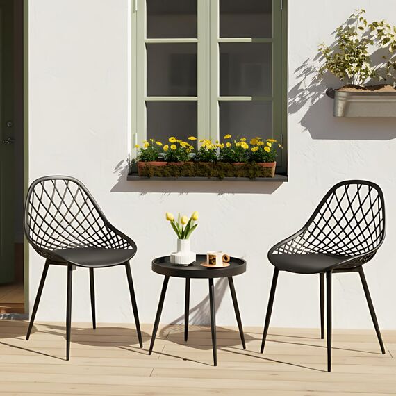 buybyroom Balkonmöbel Kleiner Balkon 2 Personen, Kleiner Tisch mit 2 Stühlen, Bistrotisch Mit 2 Stühlen, Terrasse & Garten, Mit Verstellbaren Füßen, Schwarz