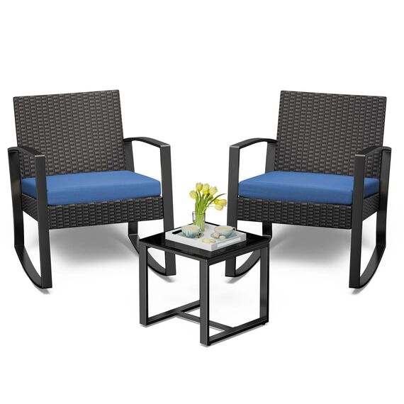 Bealife Rattan Balkonmöbel Set Balkon 2 Personen, Balkonmöbel Kleiner Balkon Outdoor, Balkonset 3 Teilig für Veranden, Innenhöfe, Terrassen, Balkone, Poolränder (Blau)