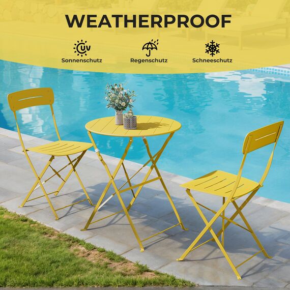 Grand patio Bistrotisch mit 2 Stühlen, Balkonmöbel Set 3 Teilig, Terrassenmöbel Wetterfest, Bistro Set, Balkon Garten Möbel Set für Kleinen Balkon (gelb)