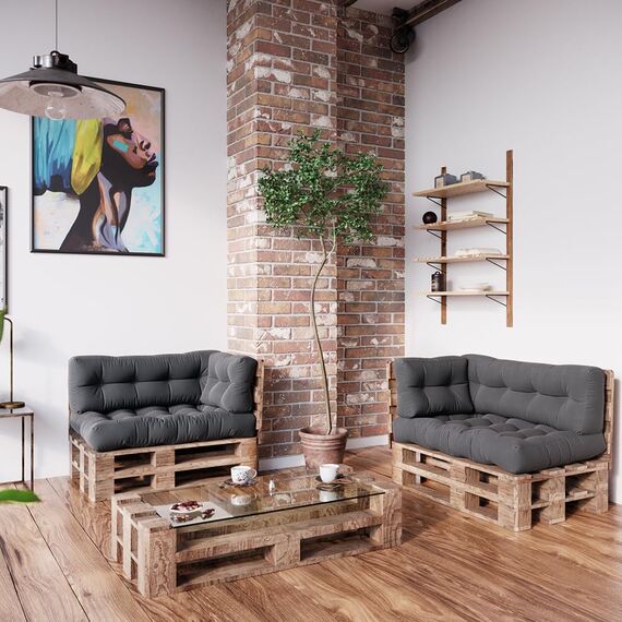 Vicco Palettenkissen Set Flocken, Grau, 120 x 80 cm 3 Teile, zur Polsterung von Sitz- und Rückenflächen auf Europaletten