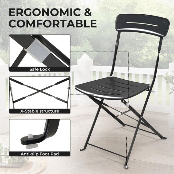 Grand patio Bistrotisch mit 2 Stühlen, Balkonmöbel Set 3 Teilig, Terrassenmöbel Wetterfest, Bistro Set, Balkon Garten Möbel Set für Kleinen Balkon (schwarz)