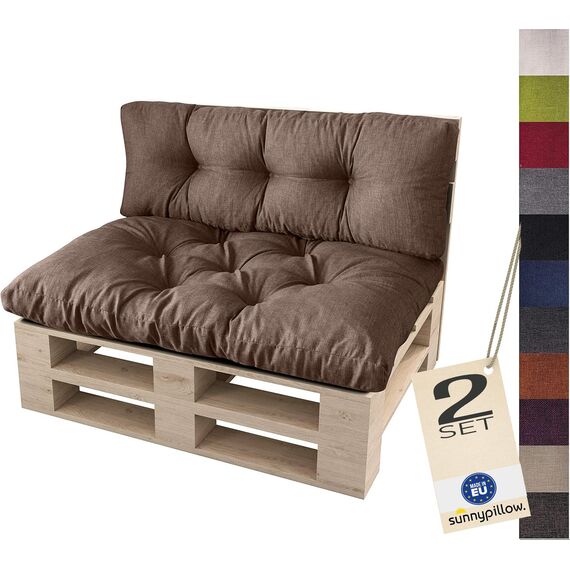 sunnypillow Palettenkissen für Palettenmöbel - 2er Set - Palettenauflage 120 x 80 für Palettensofa - Palettenpolster für Garten, Gesteppte Kissen für Europaletten - Sitzkissen & Rückenkissen Braun