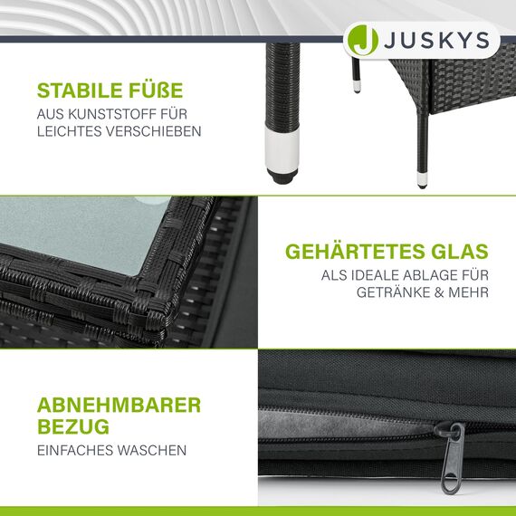 Juskys Polyrattan Gartenbank Monaco - 2-Sitzer Bank mit Tisch & Kissen - 133x63x84 cm - Rattan Sitzbank wetterfest Garten Balkon - schwarz