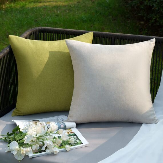 EMEMA Kissenbezug Outdoor Wasserdicht Sofakissen Wasserfest Dekokissen Kissenbezüge Dekorativ Kissen Kissenhülle aus Polyster für Garten Sofa Wohnzimmer Bett 2er Set 45x45 cm Beige