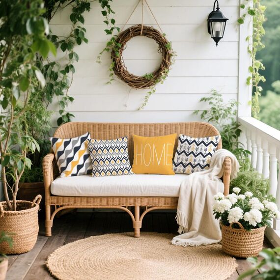 Cirzone Deko Wohnzimmer Kissenbezug 45x45 4er Set Wetterfest Leinen Outdoor Kissen Boho Deko für Garten, Balkon