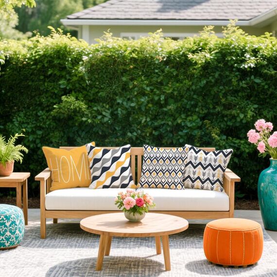 Cirzone Deko Wohnzimmer Kissenbezug 45x45 4er Set Wetterfest Leinen Outdoor Kissen Boho Deko für Garten, Balkon