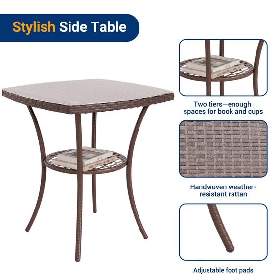 UDPATIO Gartenmöbel Set 3-Teilige Lounge Balkonmöbel Set mit Gartentisch und 2 Stühlen für Kleiner Balkon Terrasse Draußen, Polyrattan Terrassenmöbel 2 Personen (Braun, Set 3-Teilige)