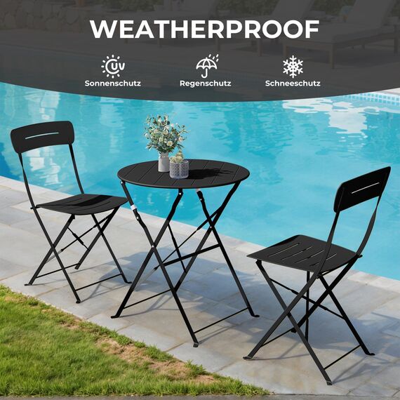 Grand patio Bistrotisch mit 2 Stühlen, Balkonmöbel Set 3 Teilig, Terrassenmöbel Wetterfest, Bistro Set, Balkon Garten Möbel Set für Kleinen Balkon (schwarz)