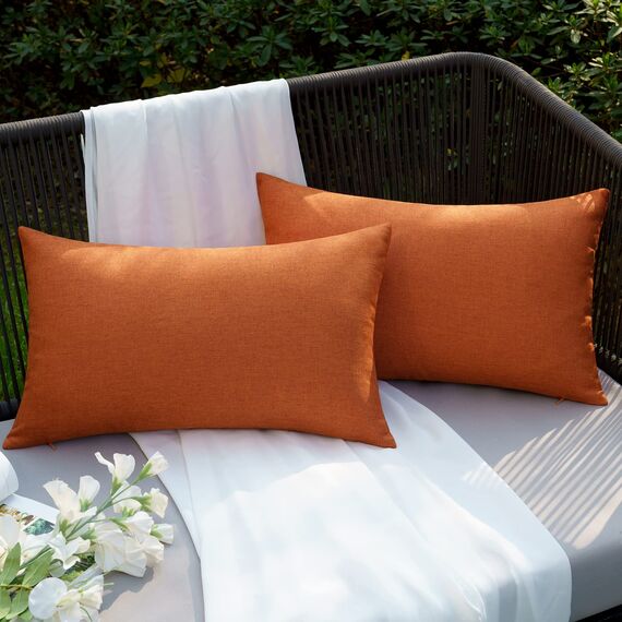 EMEMA Kissenbezug Herbst Outdoor Wasserdicht Sofakissen Wasserfest Dekokissen Kissenbezüge Dekorativ Kissen Kissenhülle aus Polyster für Garten Sofa Wohnzimmer Bett 2er Set 30x50 cm Orange