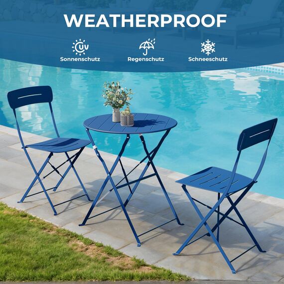 Grand patio Bistrotisch mit 2 Stühlen, Balkonmöbel Set 3 Teilig, Terrassenmöbel Wetterfest, Bistro Set, Balkon Garten Möbel Set für Kleinen Balkon (blau)