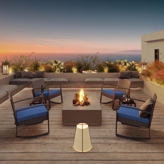 Bealife Rattan Balkonmöbel Set Balkon 2 Personen, Balkonmöbel Kleiner Balkon Outdoor, Balkonset 3 Teilig für Veranden, Innenhöfe, Terrassen, Balkone, Poolränder (Blau)