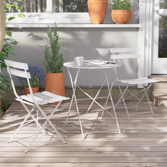 Grand patio Bistro Set 3 Stück, Gartenmöbel Set, Sitzgruppe 2 Stühle und 1 Tisch, Premium Stahl, Klappbar, Balkonset für Hof, Garten, draussen (Weiß)