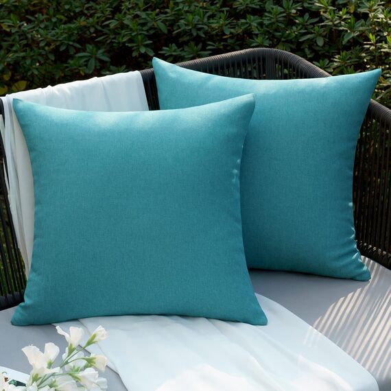 EMEMA Kissenbezug Outdoor Wasserdicht Sofakissen Wasserfest Dekokissen Kissenbezüge Dekorativ Kissen Kissenhülle aus Polyster für Garten Sofa Wohnzimmer Bett 2er Set 45x45 cm Pfauenblau