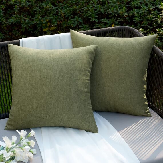EMEMA Kissenbezug Outdoor Wasserdicht Sofakissen Wasserfest Dekokissen Kissenbezüge Dekorativ Kissen Kissenhülle aus Polyster für Garten Sofa Wohnzimmer Bett 2er Set 40x40 cm Dunkelgrün