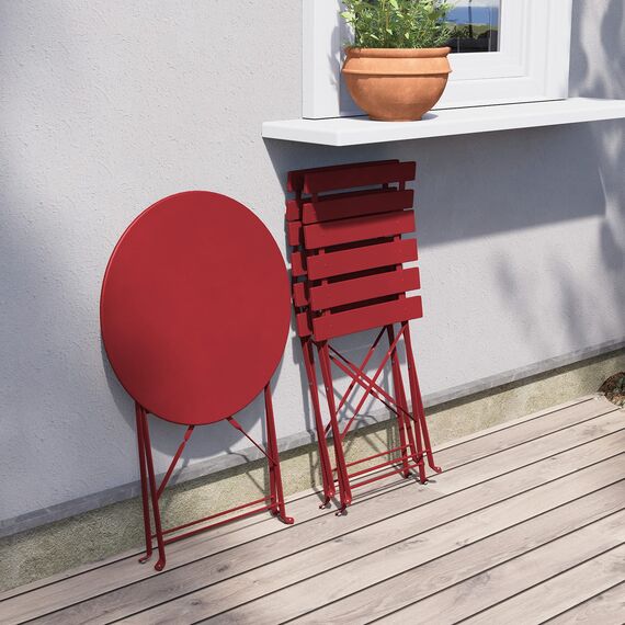 Grand patio Bistro Set 3 Stück, Gartenmöbel Set, Sitzgruppe 2 Stühle und 1 Tisch, Premium Stahl, Klappbar, Balkonset für Hof, Garten, draussen (Rot)