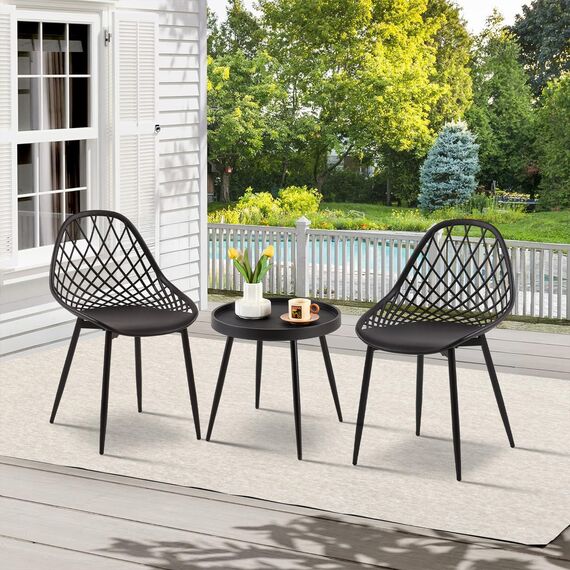buybyroom Balkonmöbel Kleiner Balkon 2 Personen, Kleiner Tisch mit 2 Stühlen, Bistrotisch Mit 2 Stühlen, Terrasse & Garten, Mit Verstellbaren Füßen, Schwarz