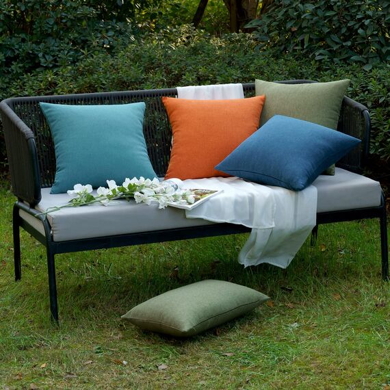 EMEMA Kissenbezug Outdoor Wasserdicht Sofakissen Wasserfest Dekokissen Kissenbezüge Dekorativ Kissen Kissenhülle aus Polyster für Garten Sofa Wohnzimmer Bett 2er Set 40x40 cm Pfauenblau