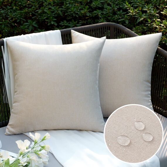 EMEMA Kissenbezug Outdoor Wasserdicht Sofakissen Wasserfest Dekokissen Kissenbezüge Dekorativ Kissen Kissenhülle aus Polyster für Garten Sofa Wohnzimmer Bett 2er Set 40x40 cm Beige