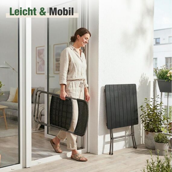 Sekey Balkonset 3 Teilig Klappbar, Balkonmöbel Set Kleiner Balkon 2 Personen, Balkon Möbel Set Rattan Wetterfest, Belastbarkeit Klappstuhl 200KG & Klapptisch 50KG