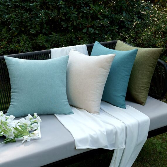 EMEMA Kissenbezug Outdoor Wasserdicht Sofakissen Wasserfest Dekokissen Kissenbezüge Dekorativ Kissen Kissenhülle aus Polyster für Garten Sofa Wohnzimmer Bett 2er Set 50x50 cm Cyan
