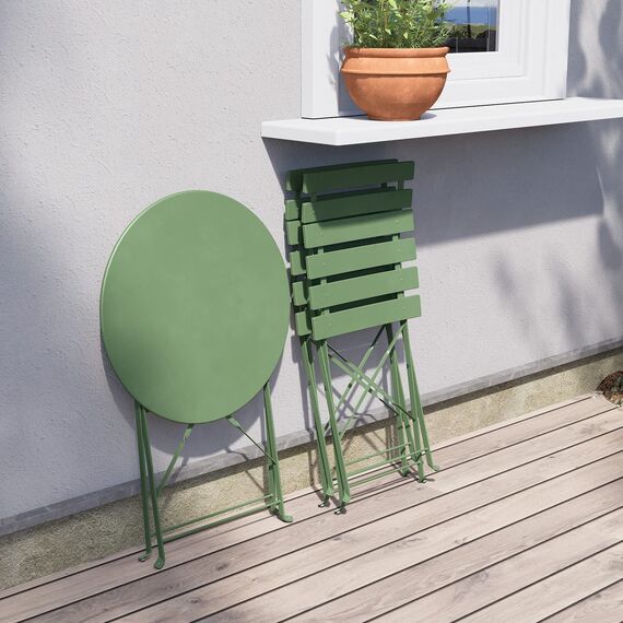 Grand patio Bistro Set 3 Stück, Gartenmöbel Set, Sitzgruppe 2 Stühle und 1 Tisch, Premium Stahl, Klappbar, Balkonset für Hof, Garten, draussen (Grün)