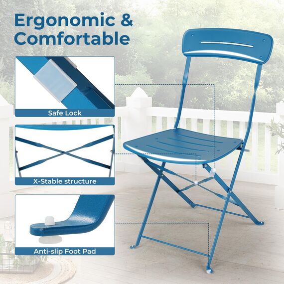 Grand patio Bistrotisch mit 2 Stühlen, Balkonmöbel Set 3 Teilig, Terrassenmöbel Wetterfest, Bistro Set, Balkon Garten Möbel Set für Kleinen Balkon (blau)