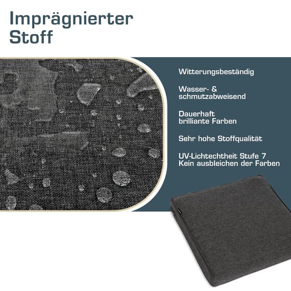 bomoe hochwertiges Outdoor Loungekissen 50x50cm – Bequemes Sitzkissen 8cm dick Polster Bezug Waschbar Gartenkissen UV-Schutz – Rattan Lounge Auflage Gartenmöbel Sitzauflage Anthrazit – ilano