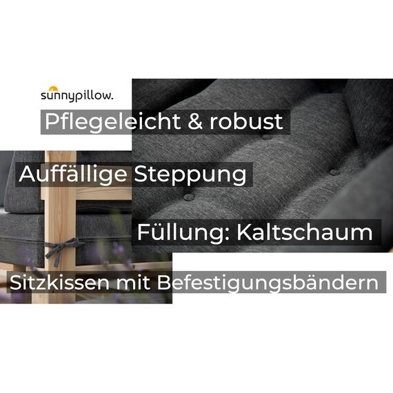 sunnypillow Palettenkissen für Palettenmöbel - 6er Set - Palettenauflage für Palettensofa - Palettenpolster für Garten, Gesteppte Kissen für Europaletten - Rückenkissen & Sitzkissen Anthrazit